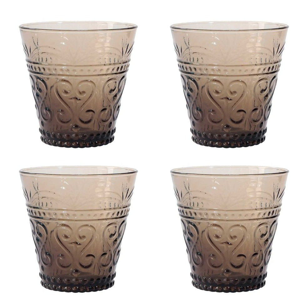 Embossed  Glass Tumbler Set of 4 Smoky Topaz